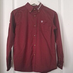 Ariat Boys Burgundy Team Logo Long Sleeve Western Shirt M 10-12